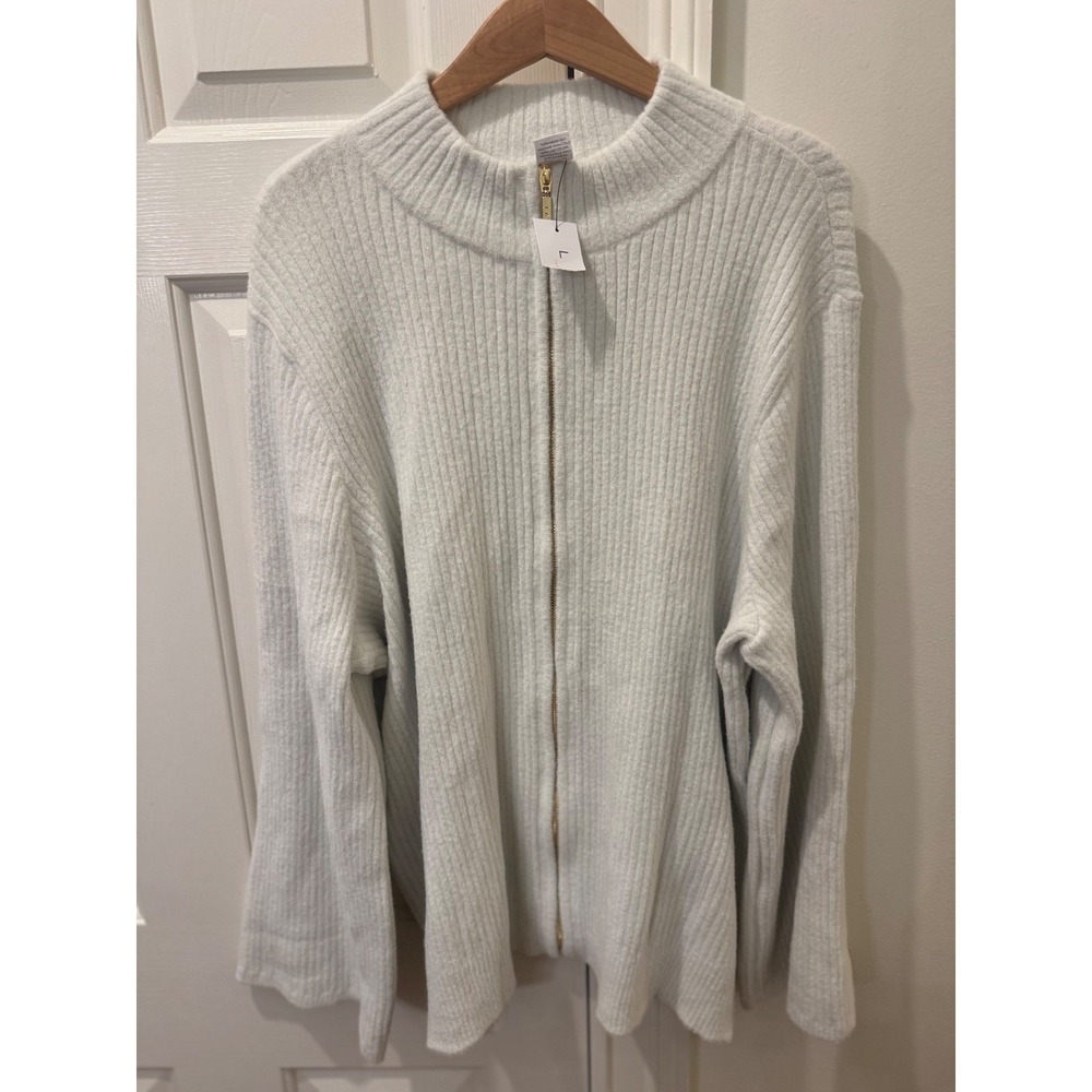 Lane Bryant Ribbed Full Zip Mock Neck Sweater Metallic Shimmer Gray Plus 26/28